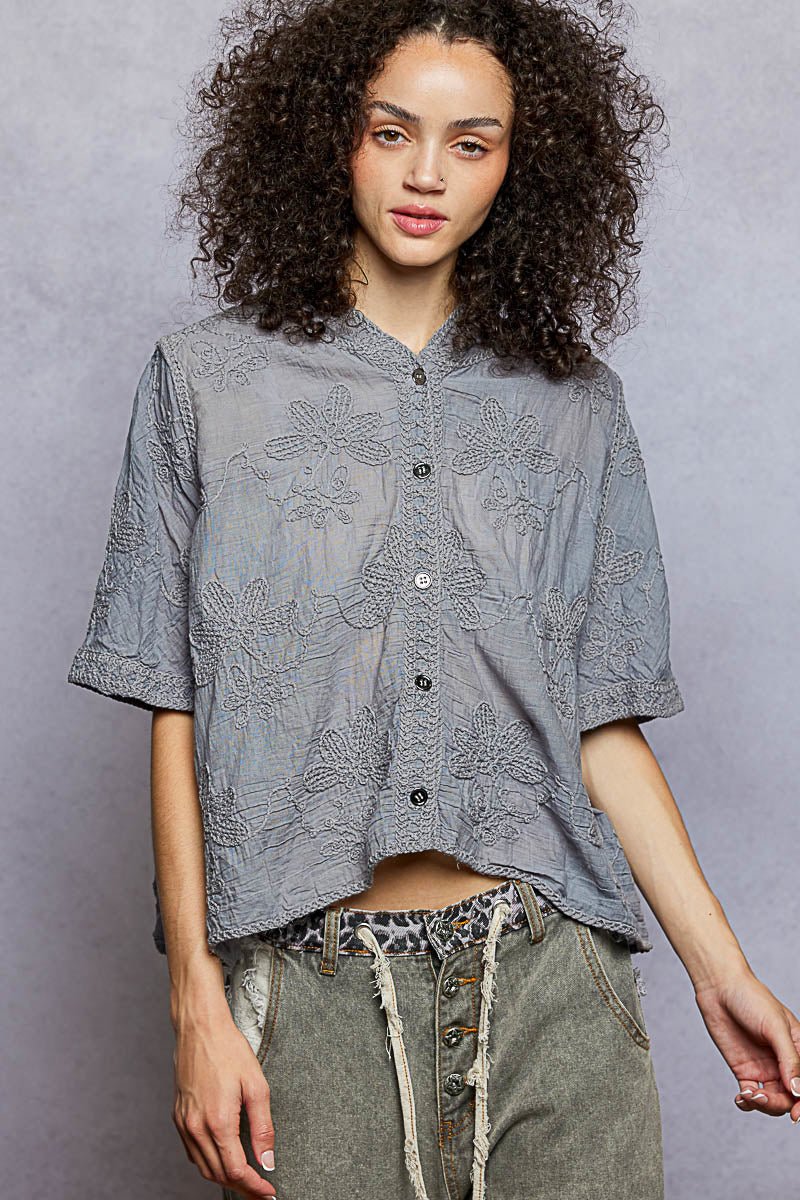 Meadow Bloom Hooded Shirt - Brick + Boho