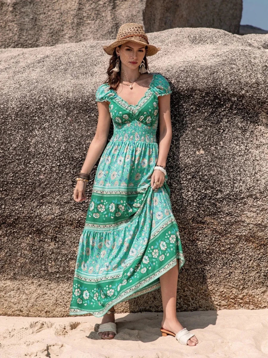 Meadow Dream Smocked Maxi - Brick + Boho