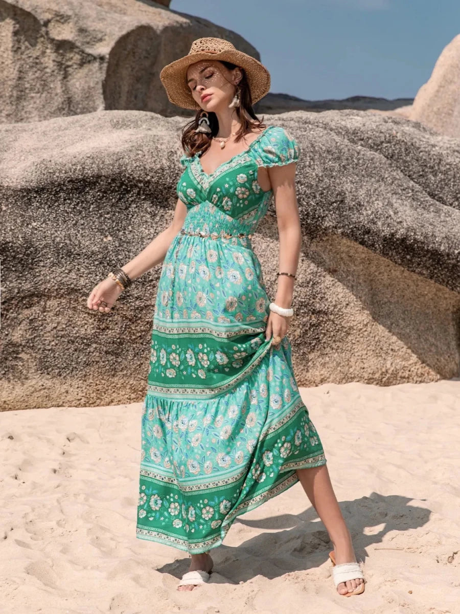 Meadow Dream Smocked Maxi - Brick + Boho
