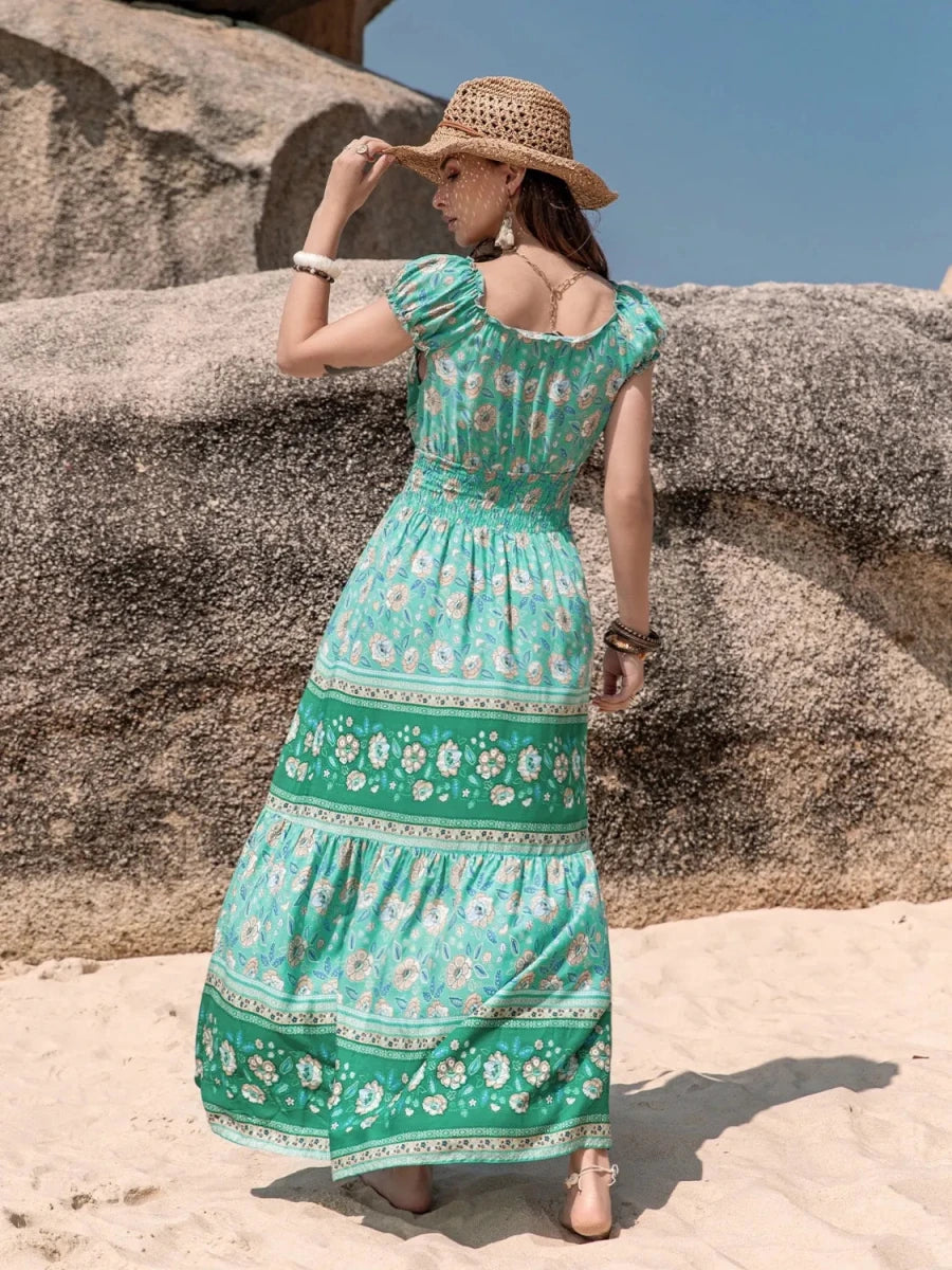 Meadow Dream Smocked Maxi - Brick + Boho