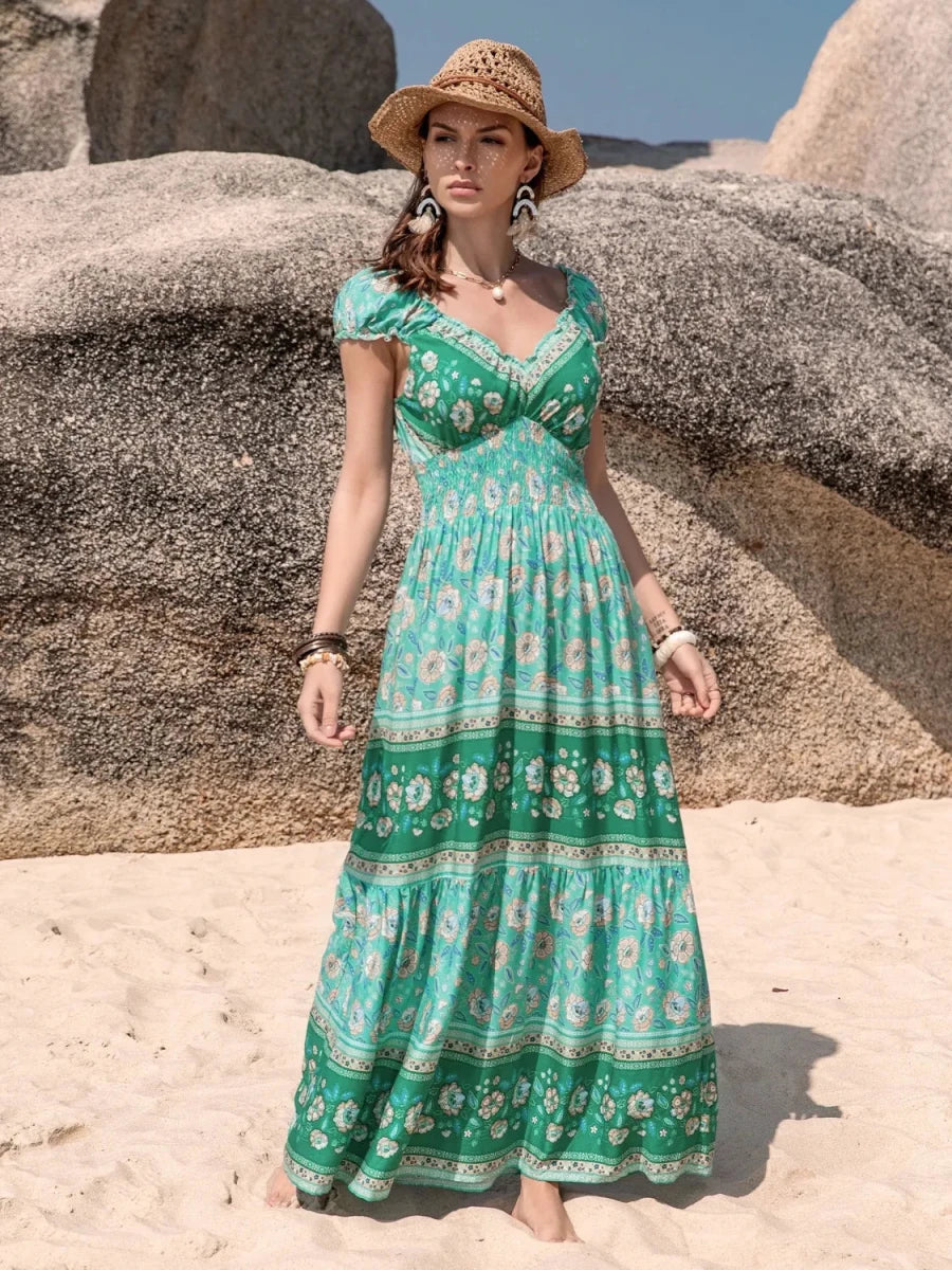 Meadow Dream Smocked Maxi - Brick + Boho