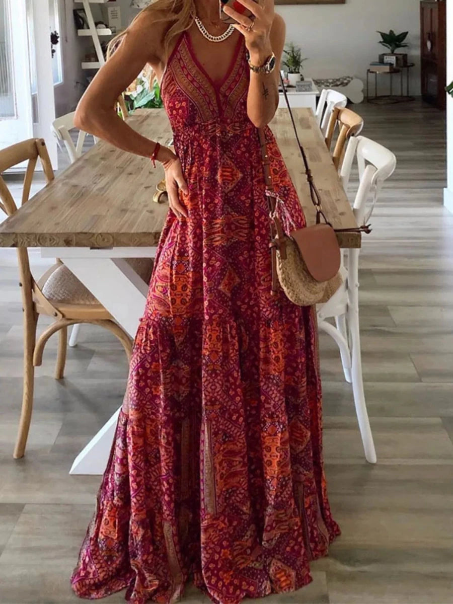Mirage Print V - Neck Maxi - Brick + Boho