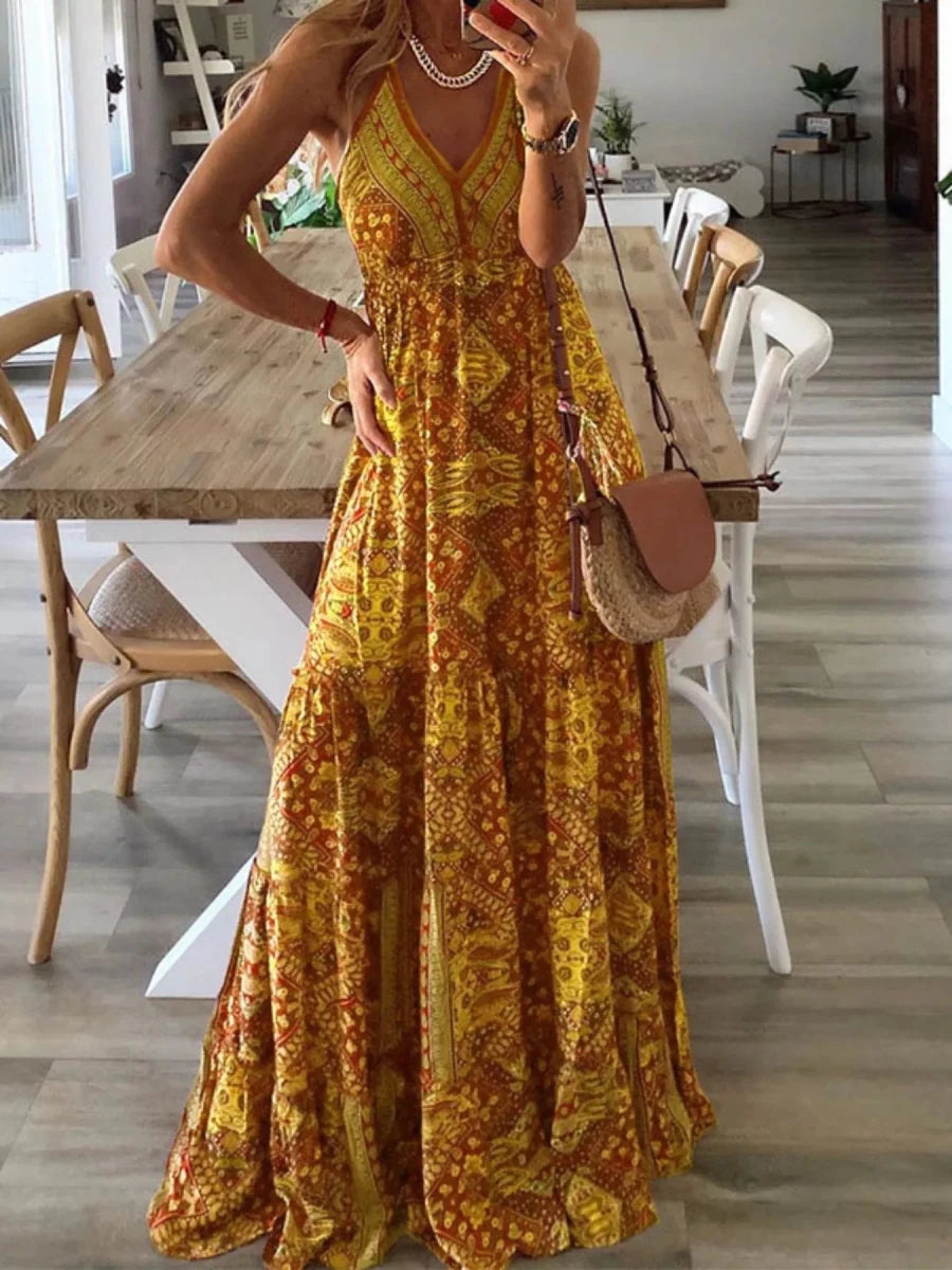 Mirage Print V - Neck Maxi - Brick + Boho