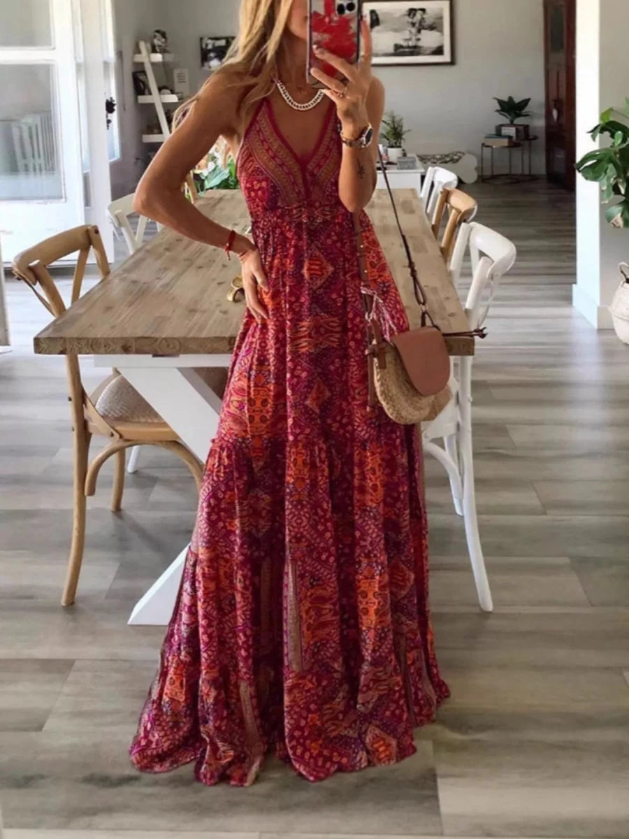 Mirage Print V - Neck Maxi - Brick + Boho