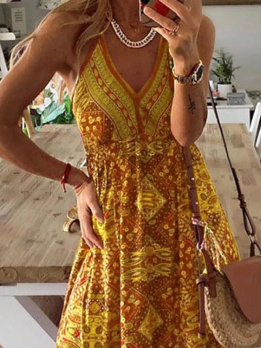 Mirage Print V - Neck Maxi - Brick + Boho