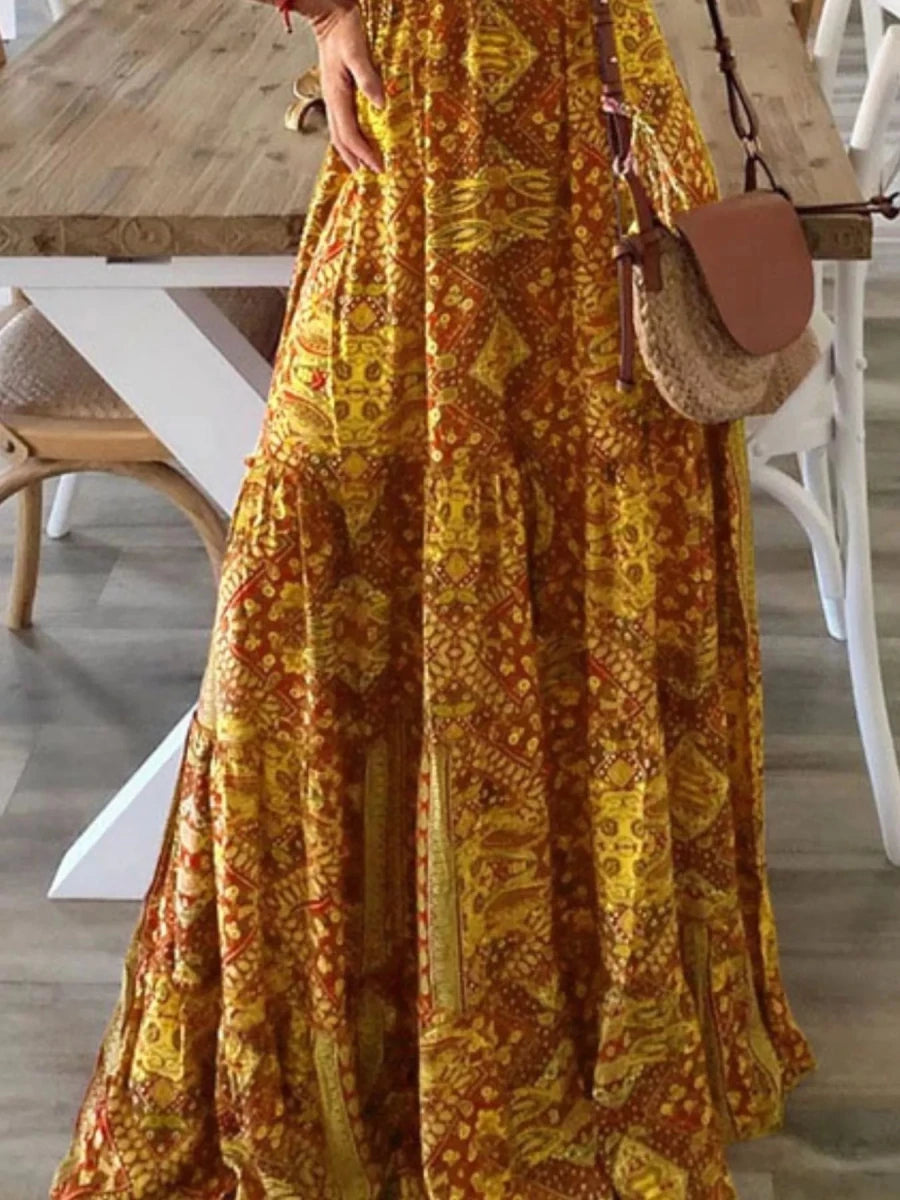 Mirage Print V - Neck Maxi - Brick + Boho