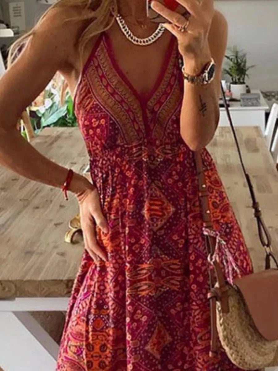 Mirage Print V - Neck Maxi - Brick + Boho