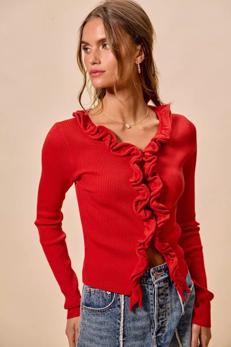 Mojave Mist Cascade Ribbed Cardigan - Brick + Boho