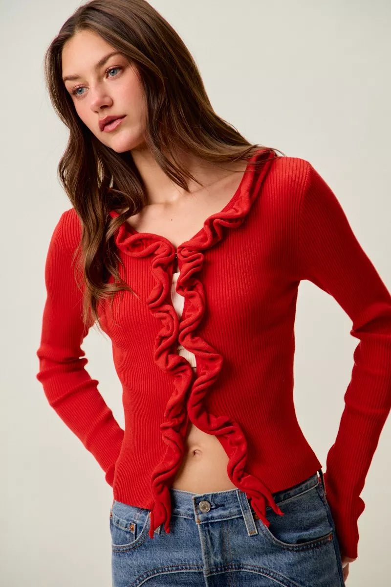 Mojave Mist Cascade Ribbed Cardigan - Brick + Boho