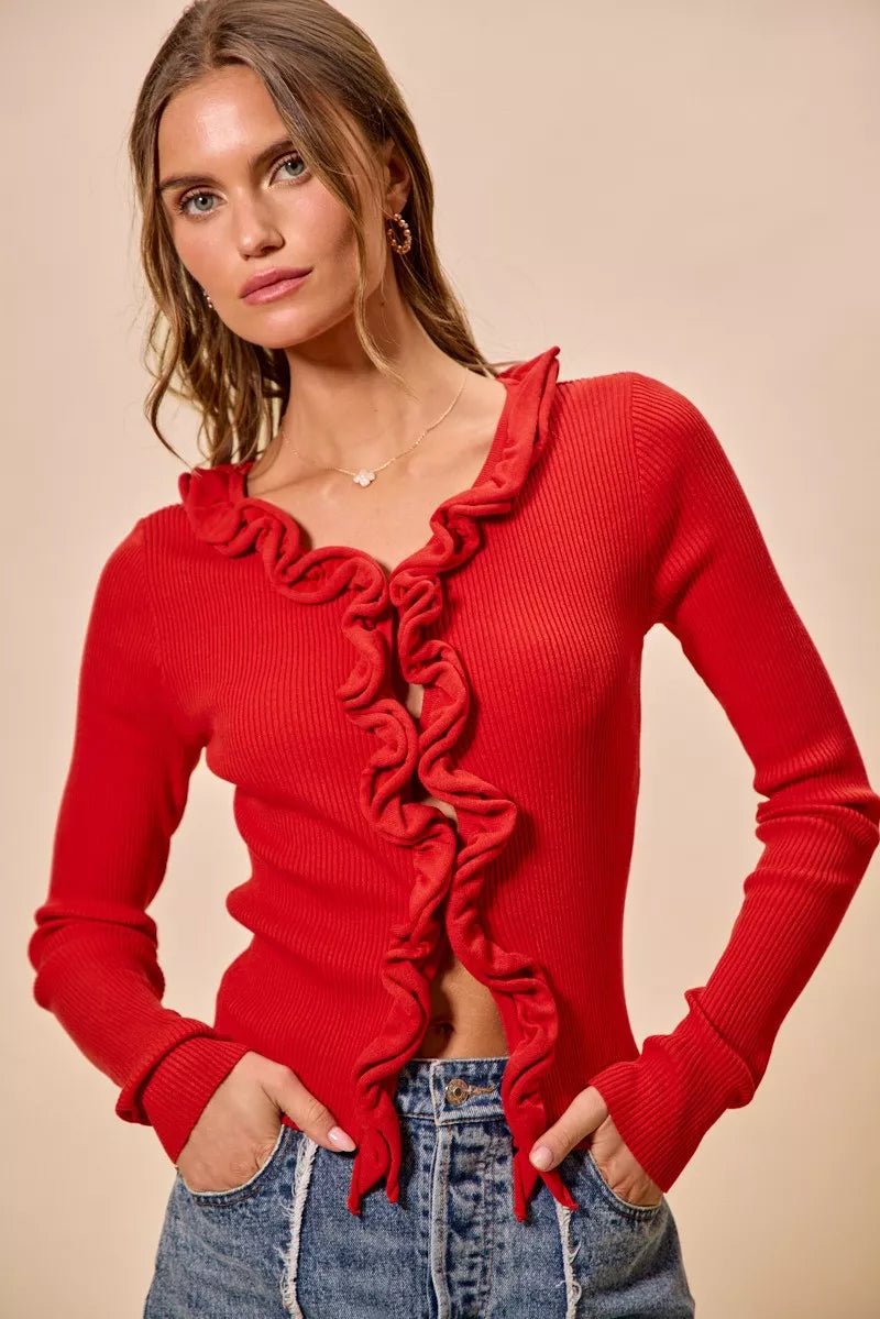 Mojave Mist Cascade Ribbed Cardigan - Brick + Boho