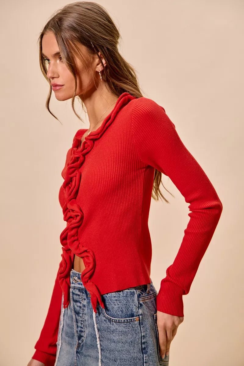 Mojave Mist Cascade Ribbed Cardigan - Brick + Boho