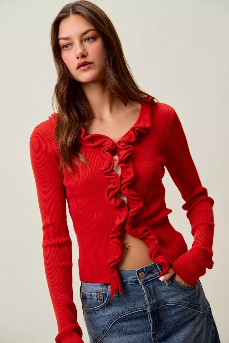 Mojave Mist Cascade Ribbed Cardigan - Brick + Boho