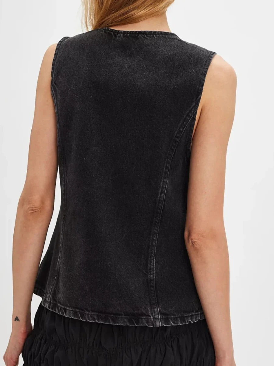 Moonlight Fringed Denim Vest - Brick + Boho