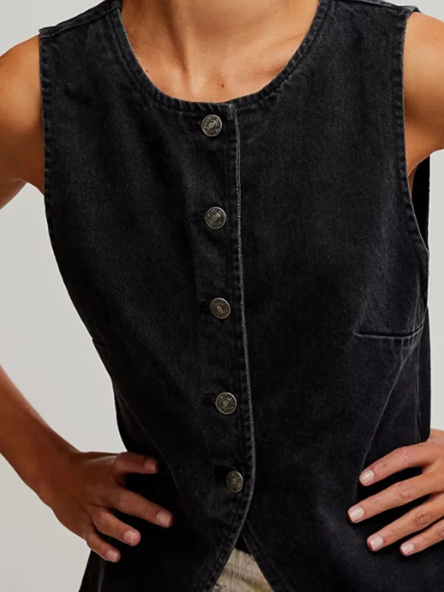 Moonlight Fringed Denim Vest - Brick + Boho