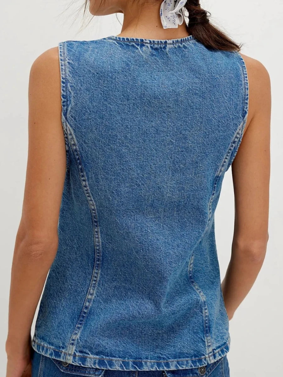 Moonlight Fringed Denim Vest - Brick + Boho