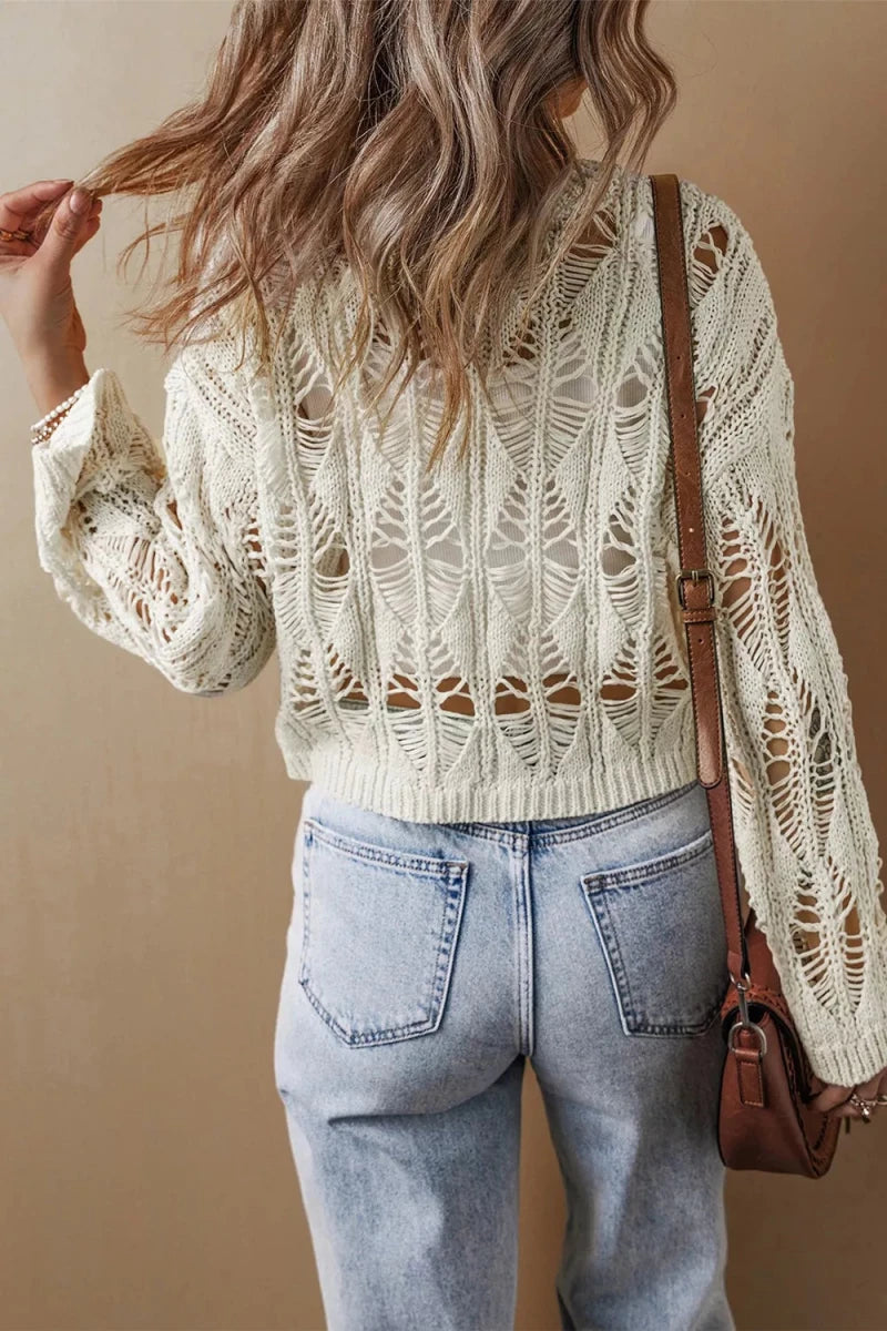 Mountain Whisper Openwork Sweater - Brick + Boho
