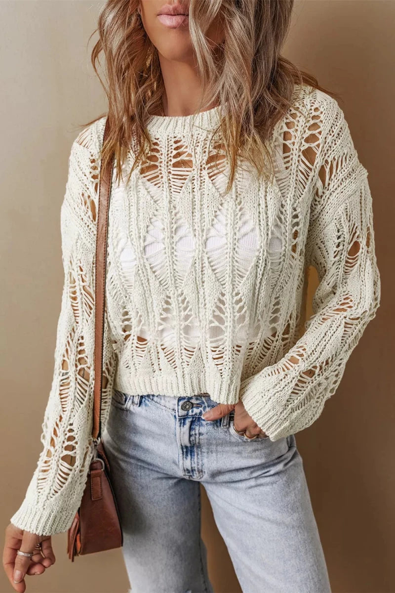 Mountain Whisper Openwork Sweater - Brick + Boho