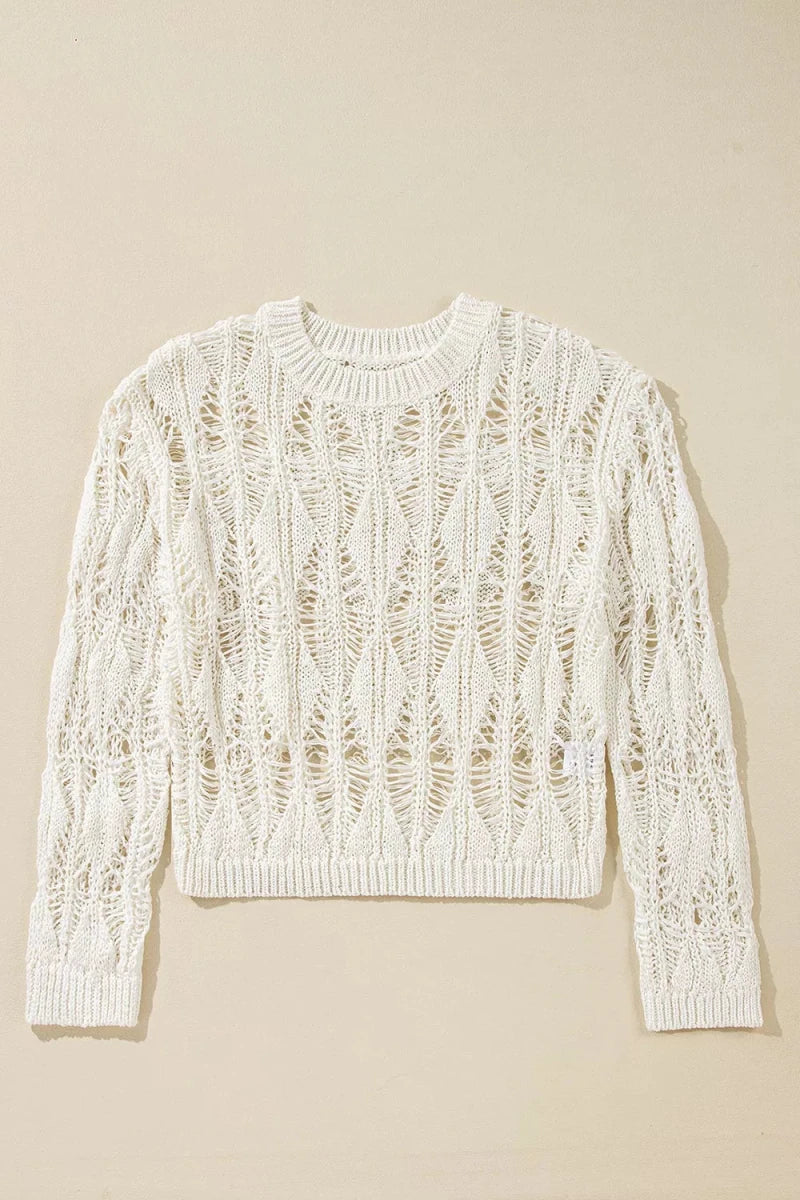 Mountain Whisper Openwork Sweater - Brick + Boho