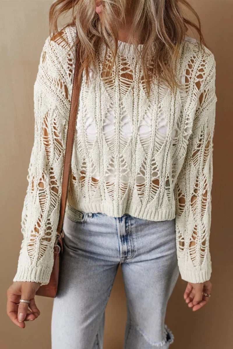 Mountain Whisper Openwork Sweater - Brick + Boho