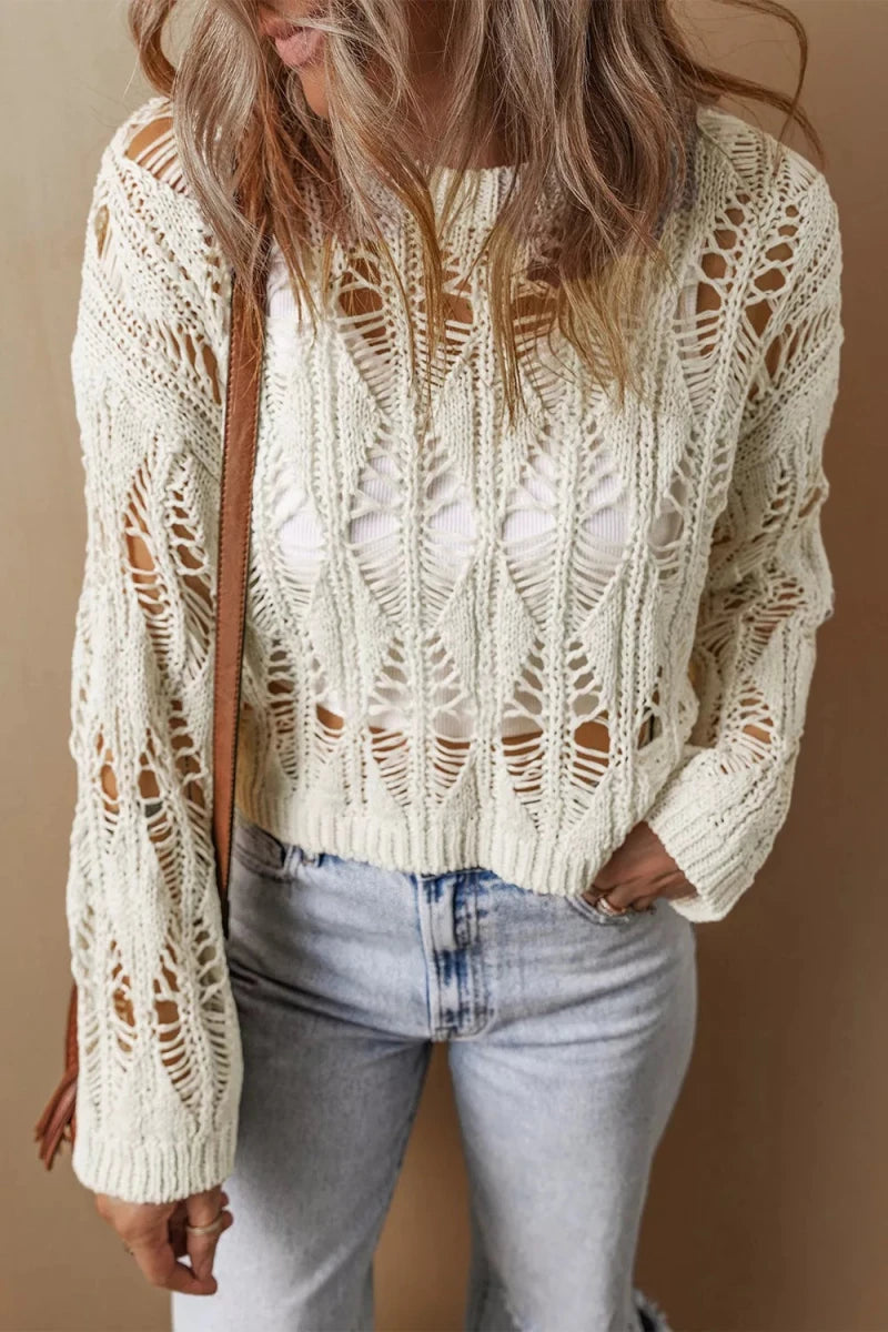 Mountain Whisper Openwork Sweater - Brick + Boho