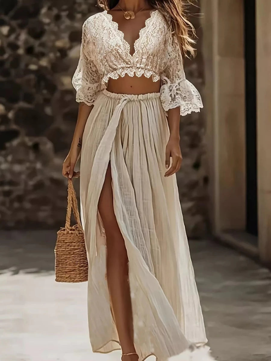 Oasis Lace Two - Piece Set - Brick + Boho
