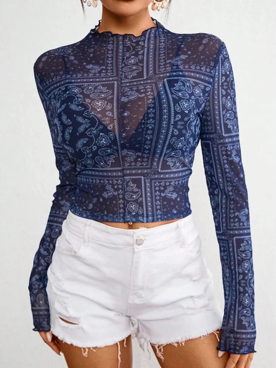 Obsidian Sheer Mesh Top - Brick + Boho
