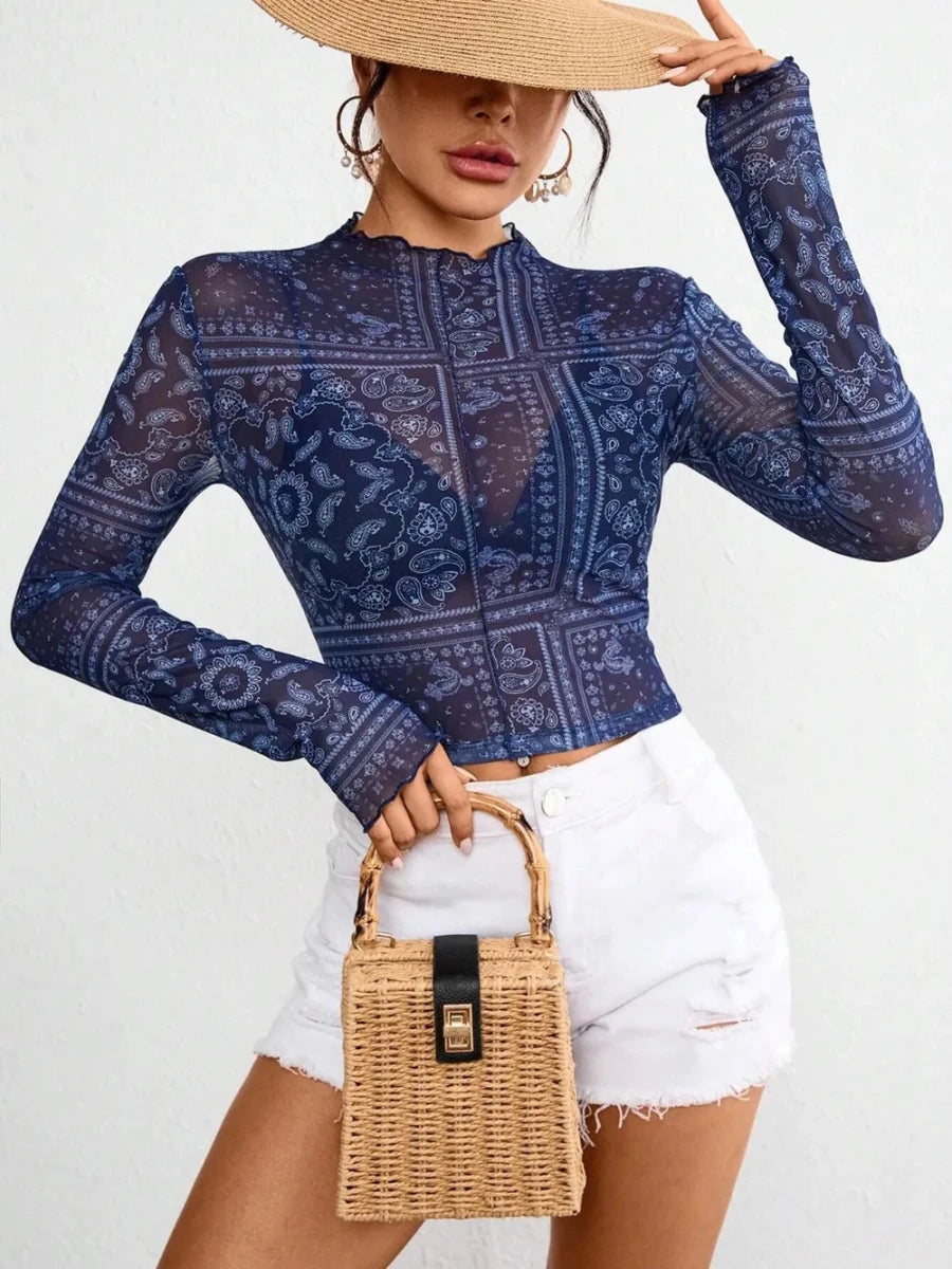 Obsidian Sheer Mesh Top - Brick + Boho