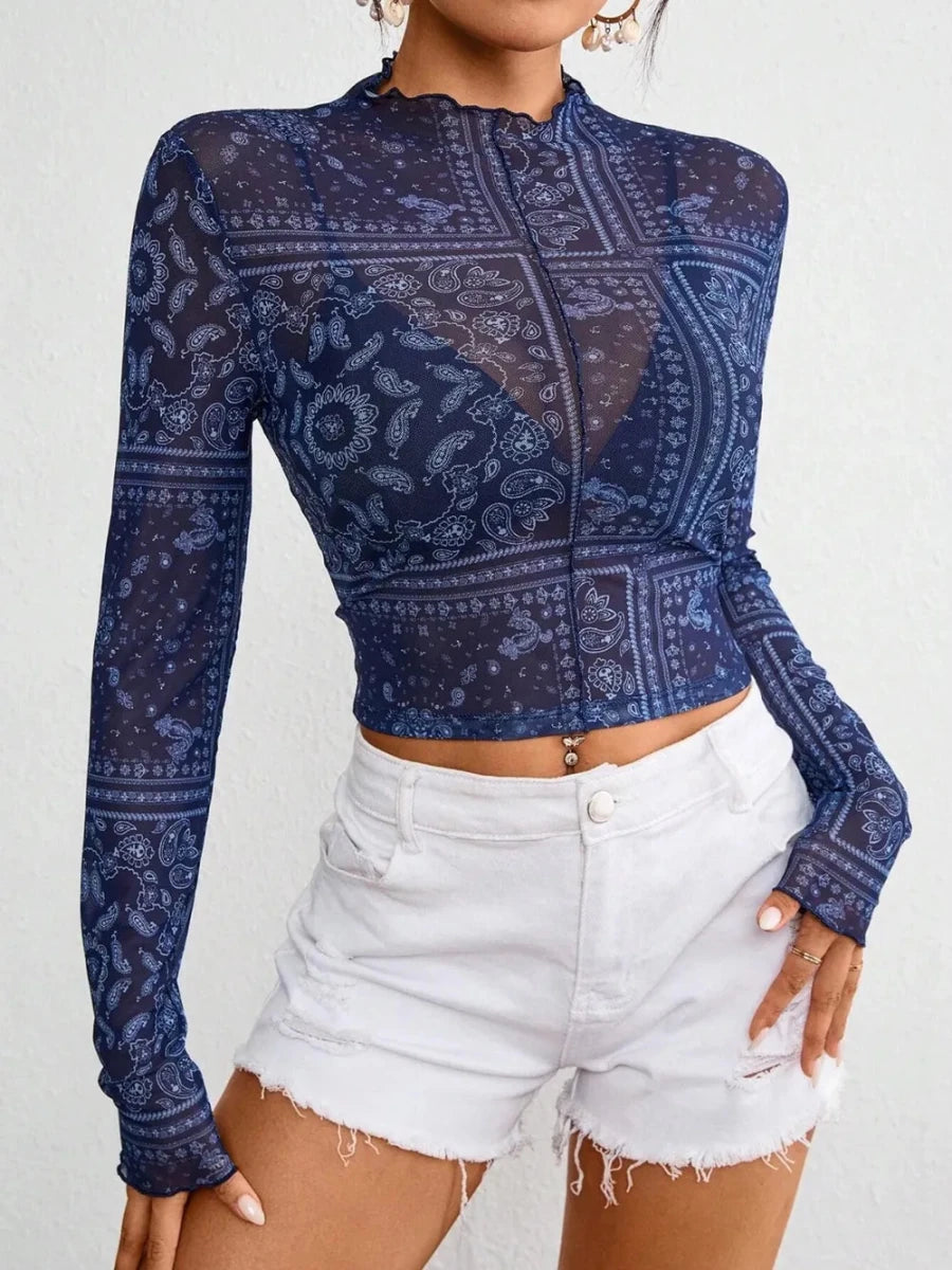 Obsidian Sheer Mesh Top - Brick + Boho