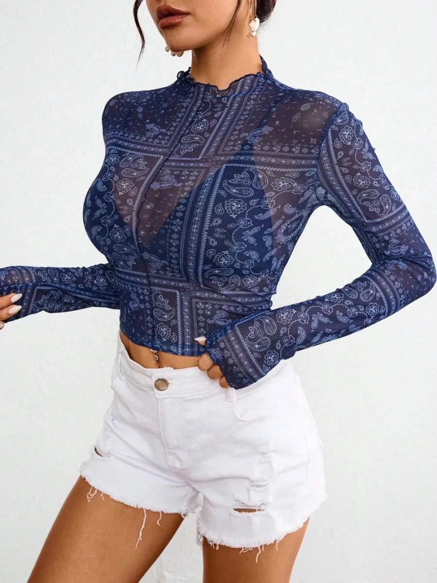 Obsidian Sheer Mesh Top - Brick + Boho
