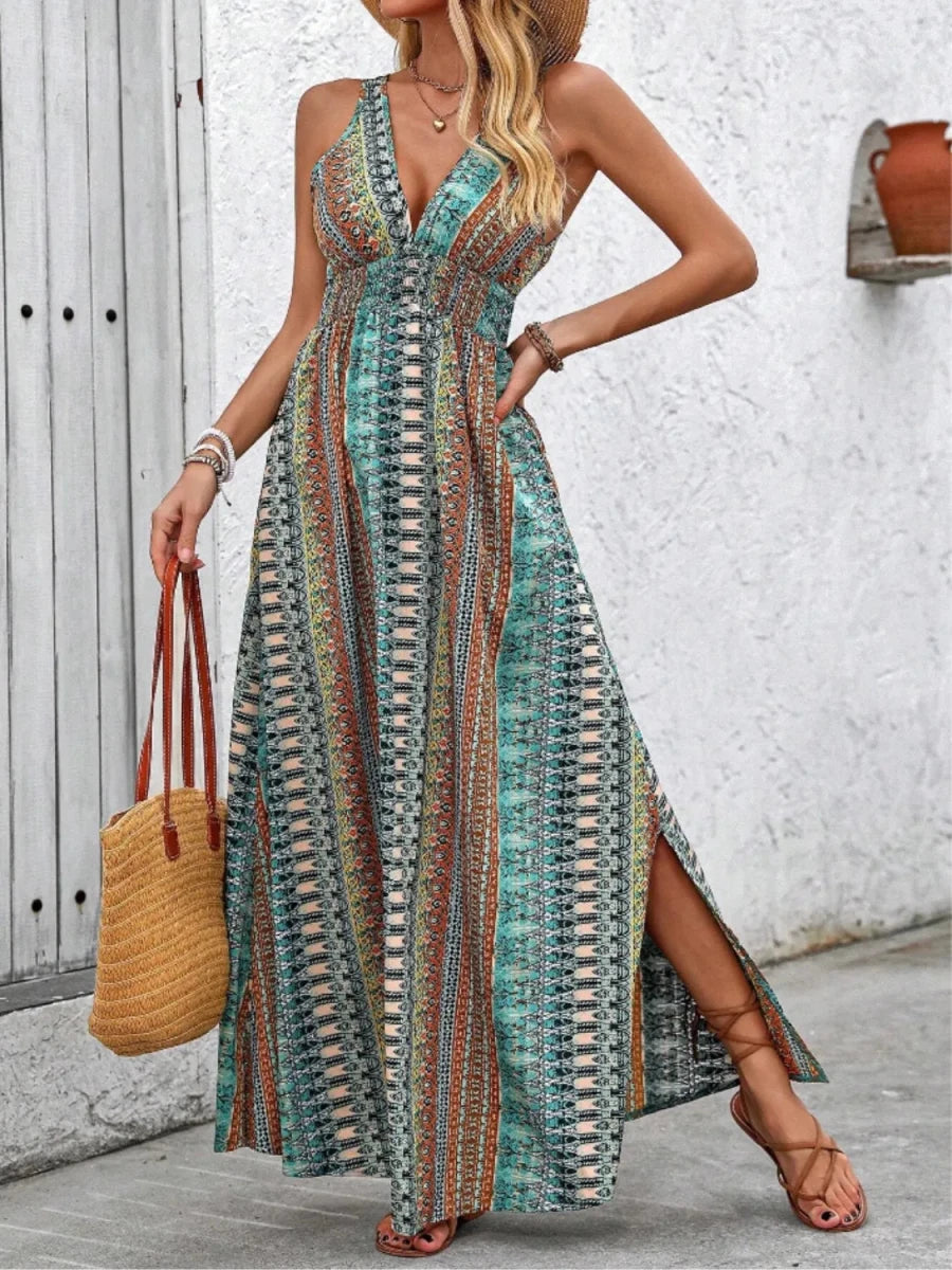 Odyssey Print Smocked Maxi - Brick + Boho