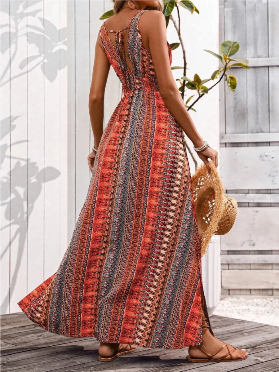 Odyssey Print Smocked Maxi - Brick + Boho