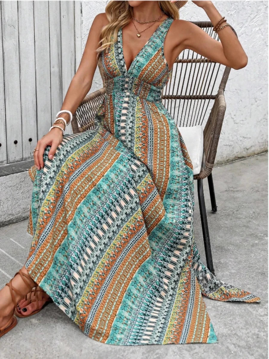 Odyssey Print Smocked Maxi - Brick + Boho