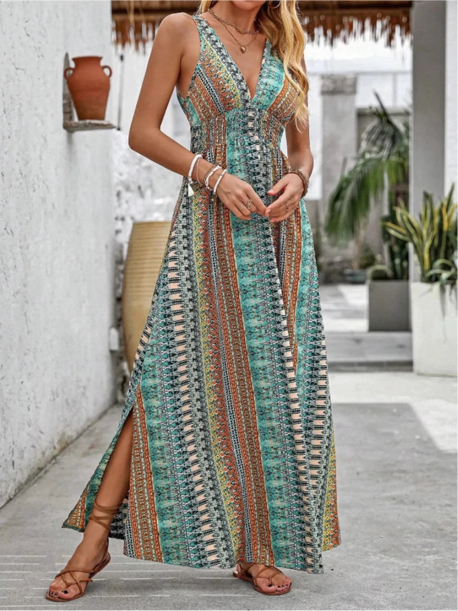 Odyssey Print Smocked Maxi - Brick + Boho