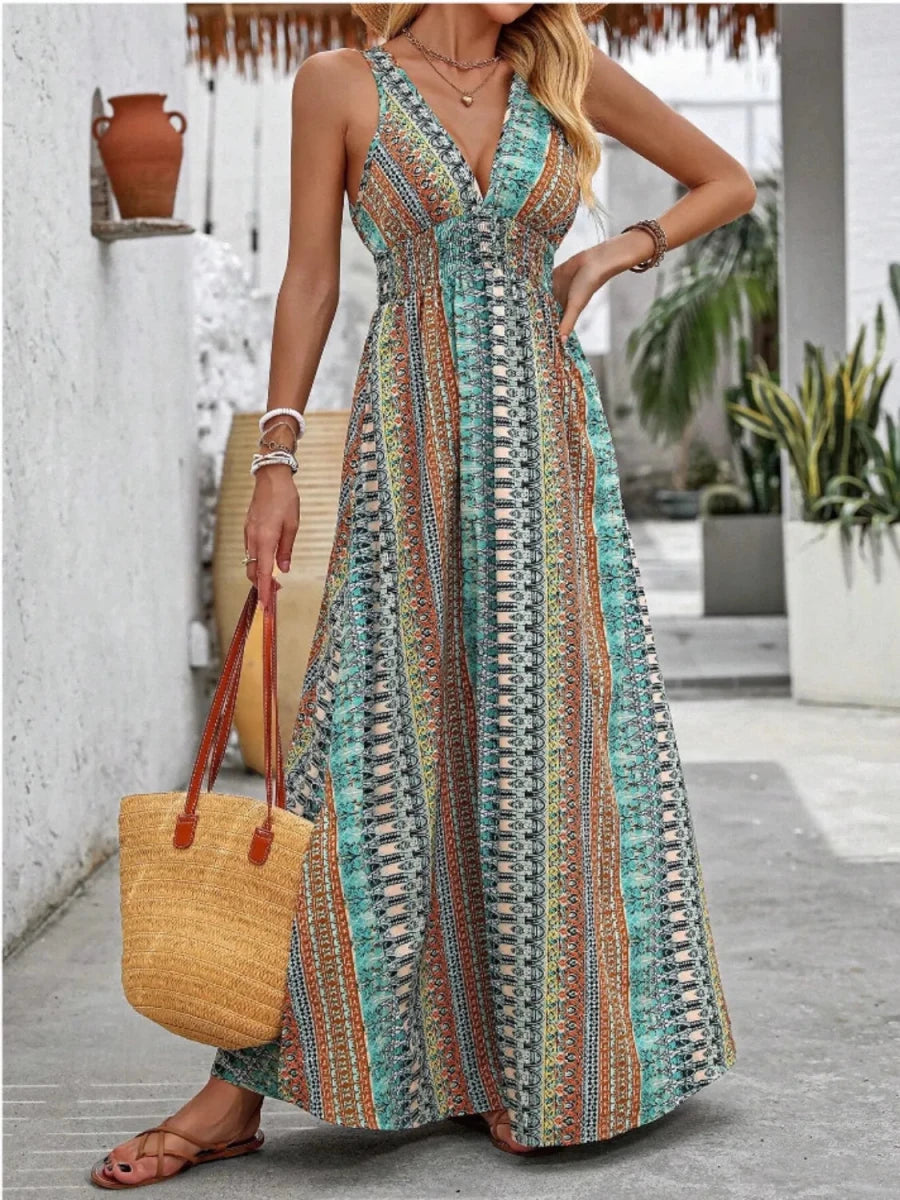 Odyssey Print Smocked Maxi - Brick + Boho