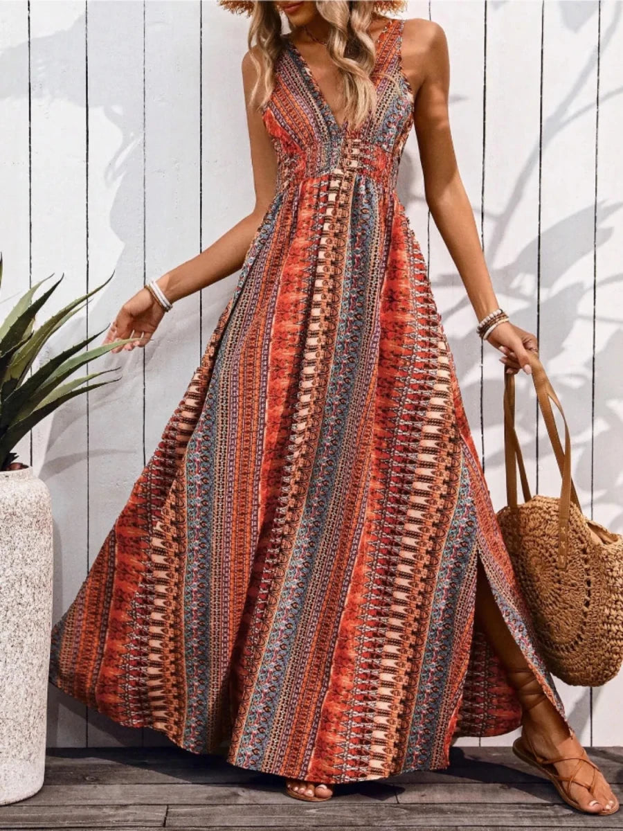Odyssey Print Smocked Maxi - Brick + Boho