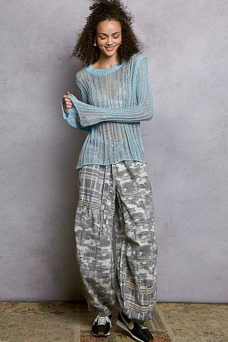 Openwork Long Sleeve Knit Top - Brick + Boho