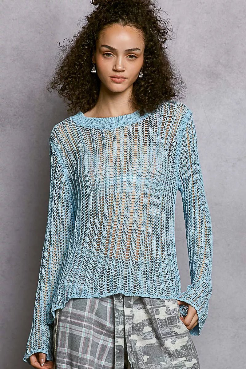 Openwork Long Sleeve Knit Top - Brick + Boho