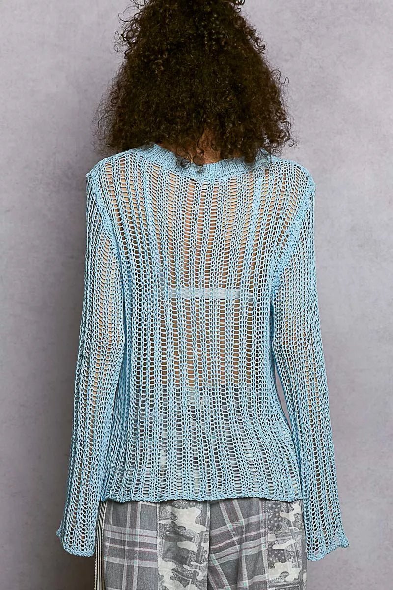 Openwork Long Sleeve Knit Top - Brick + Boho