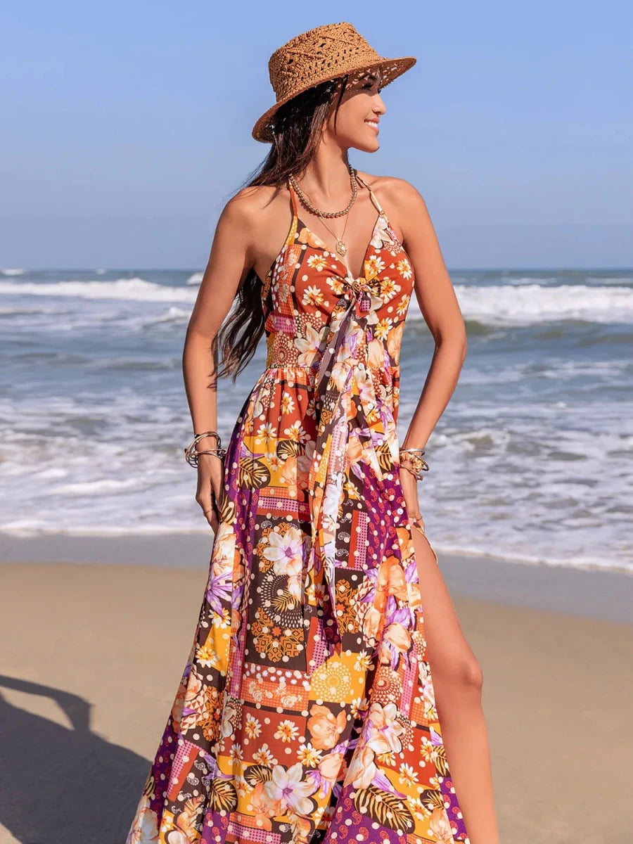 Painted Sands Halter Maxi - Brick + Boho