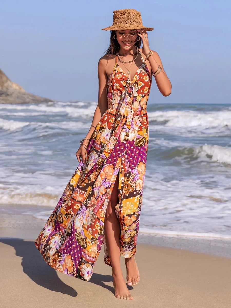 Painted Sands Halter Maxi - Brick + Boho