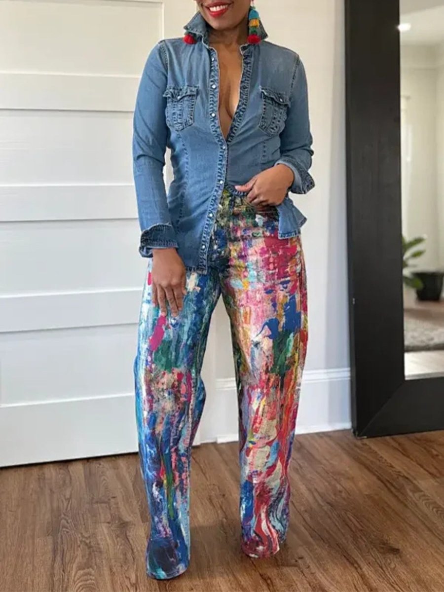 Painted Wide Leg Jeans - Brick + Boho