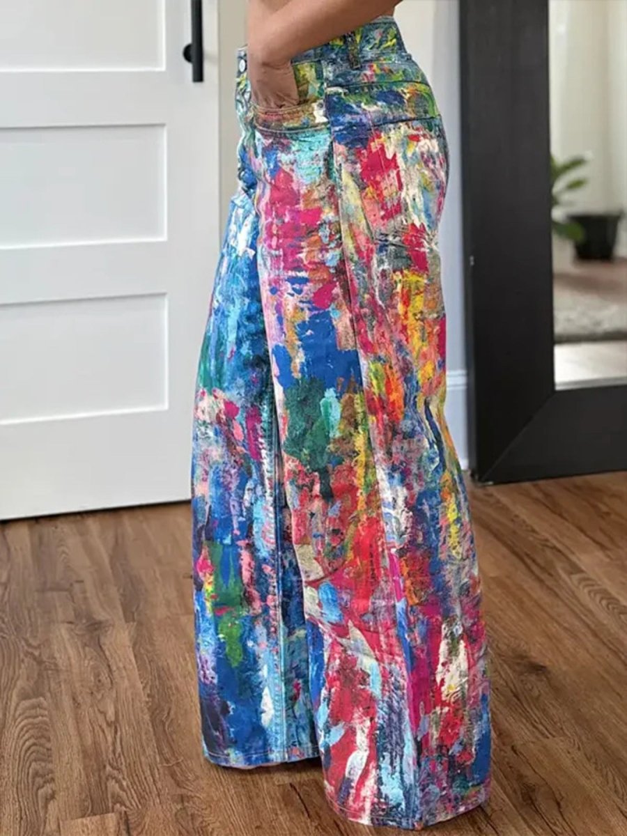 Painted Wide Leg Jeans - Brick + Boho