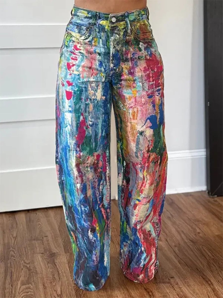 Painted Wide Leg Jeans - Brick + Boho