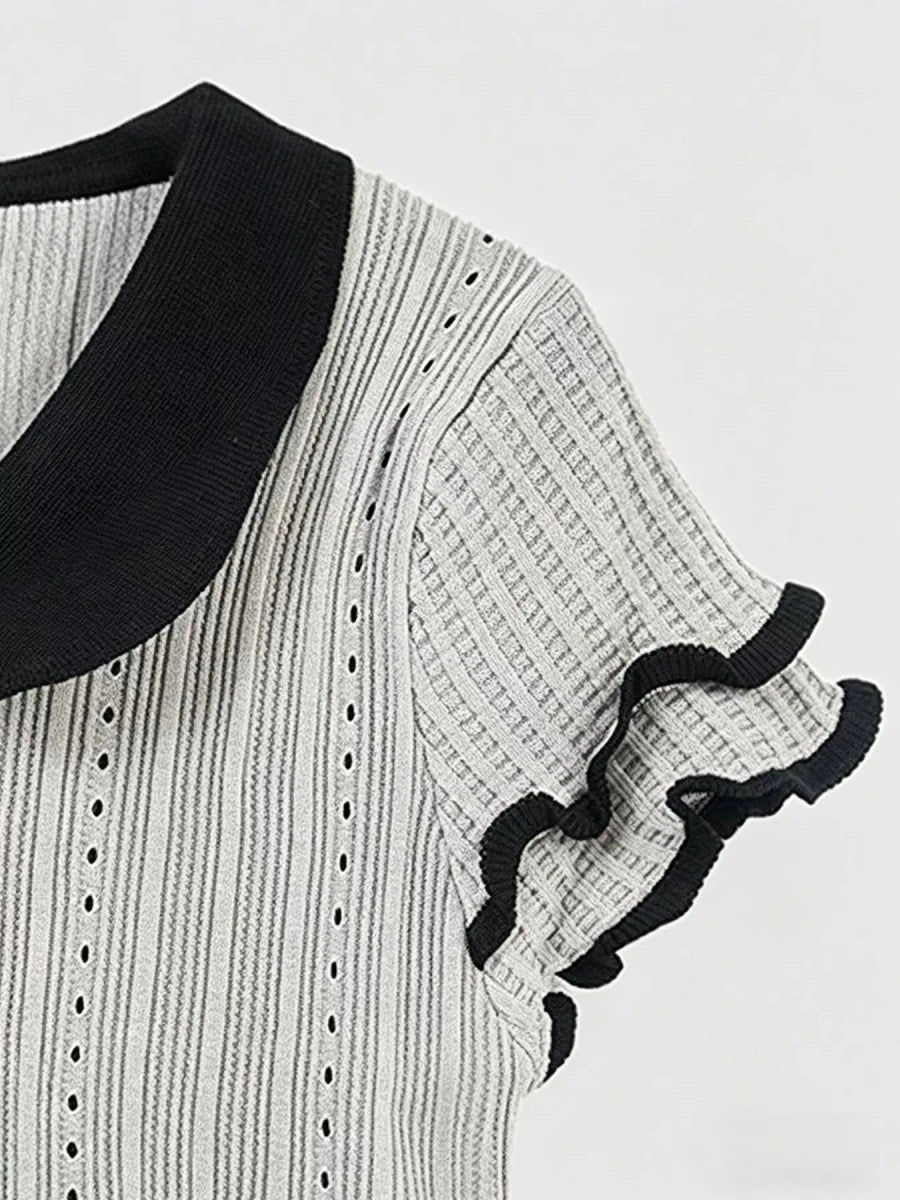 Peter Pan Collar Short Sleeve T-Shirt - Brick + Boho