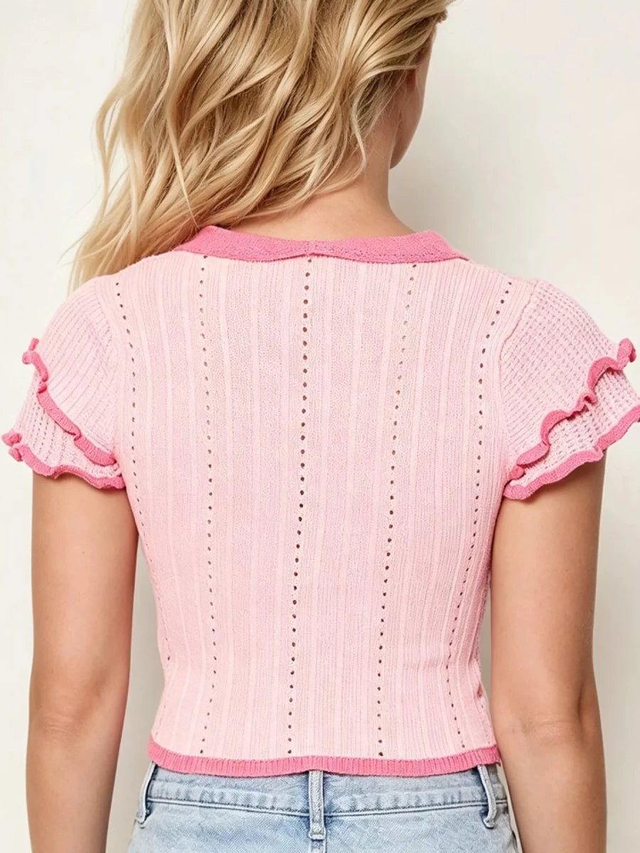 Peter Pan Collar Short Sleeve T-Shirt - Brick + Boho