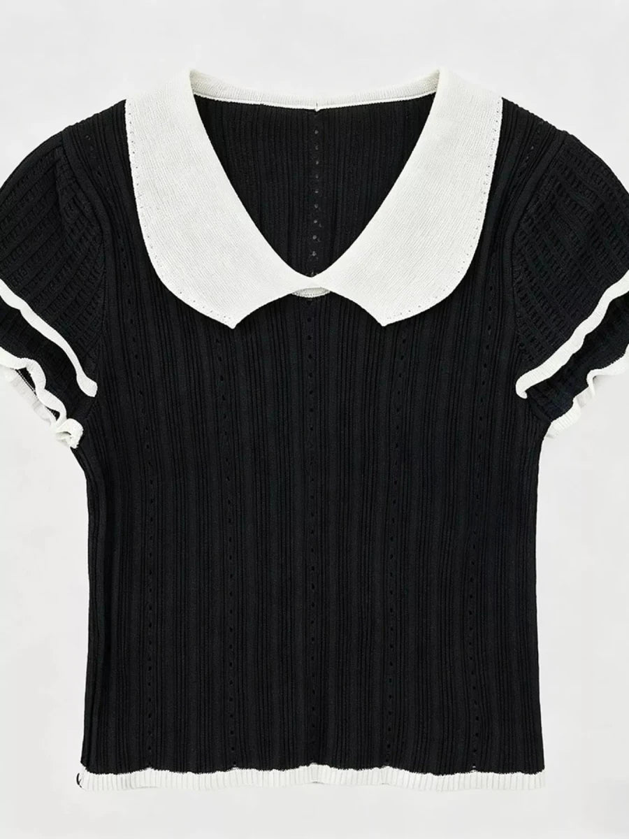Peter Pan Collar Short Sleeve T-Shirt - Brick + Boho