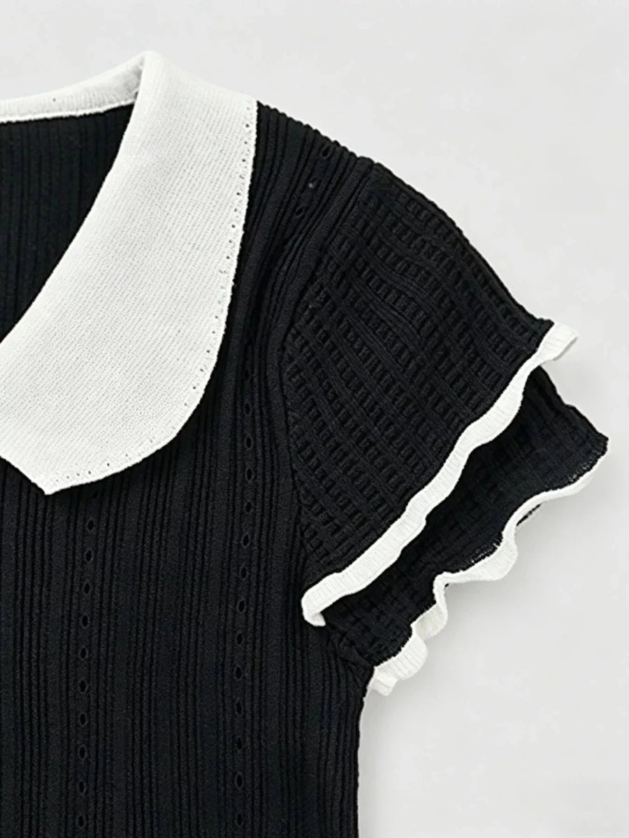 Peter Pan Collar Short Sleeve T-Shirt - Brick + Boho