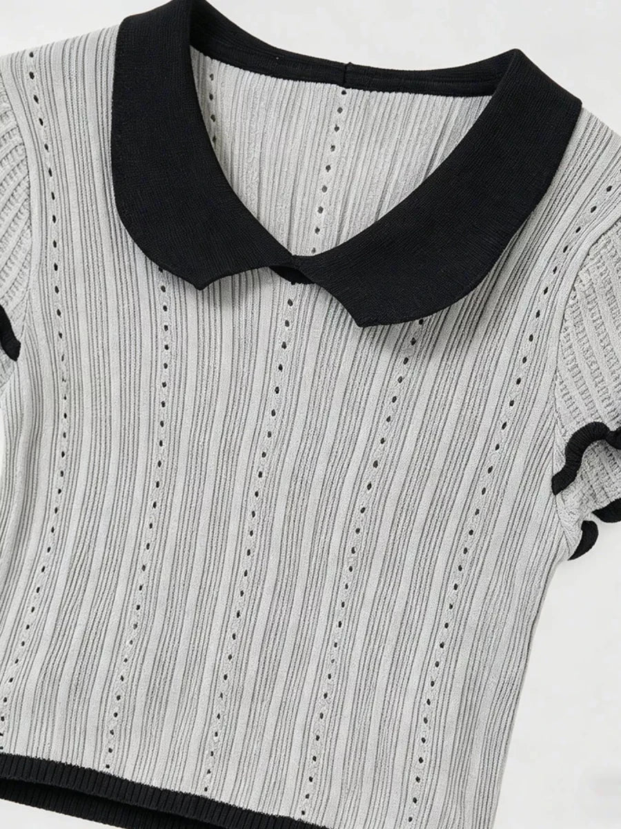 Peter Pan Collar Short Sleeve T-Shirt - Brick + Boho