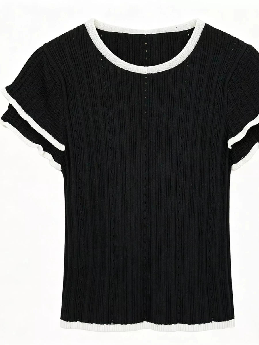Peter Pan Collar Short Sleeve T-Shirt - Brick + Boho