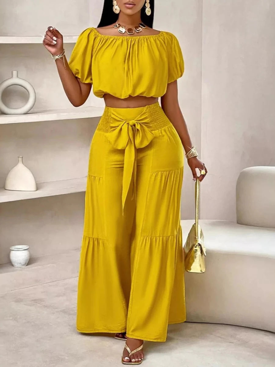 Petra Ruched Wide Leg Set - Brick + Boho
